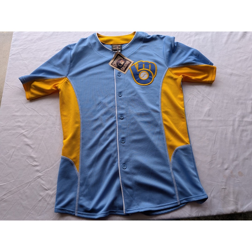 Milwaukee Brewers Cooperstown Collection 1982 World Series Jersey Blue Yellow M